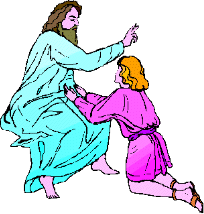 Maria setzt sich zu den Fssen von Jesus, um seinem Wort zuzuhren